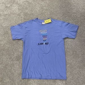 Vintage Kansas Tornado All-Embroidered Single Stitch Shirt Blue Anvil USA NEW L